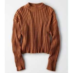 Cropped rib knit pullover sweater